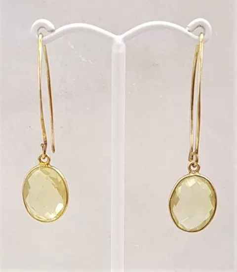 Lemon Quartz Single Gem Drop V-hook Earrings