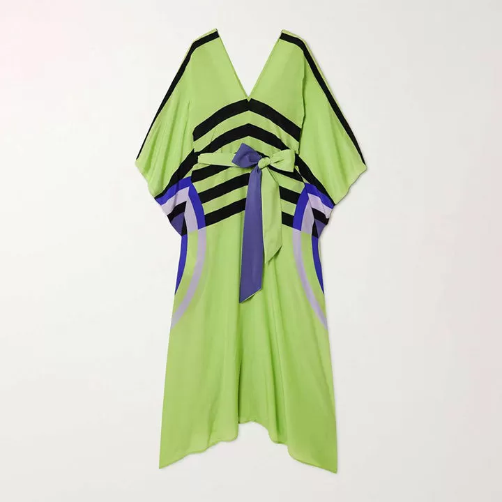 Lime Green Luxe Geometric V-Neck Kaftan BELT003