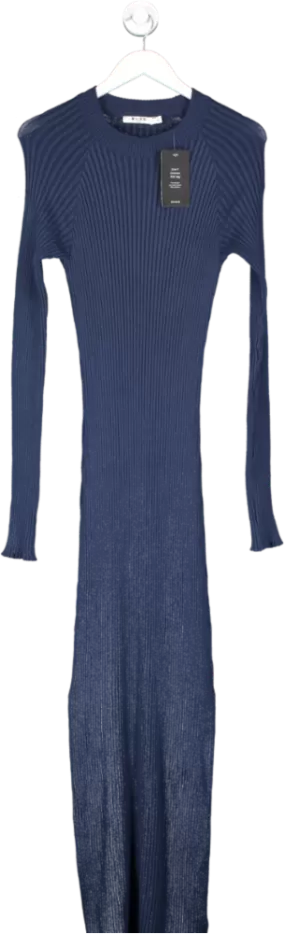 NA-KD Blue Knitted Ribbed Maxi Dress UK M