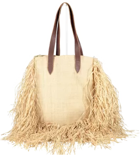 Nannacay Beige Raffia Fringed Tote Bag