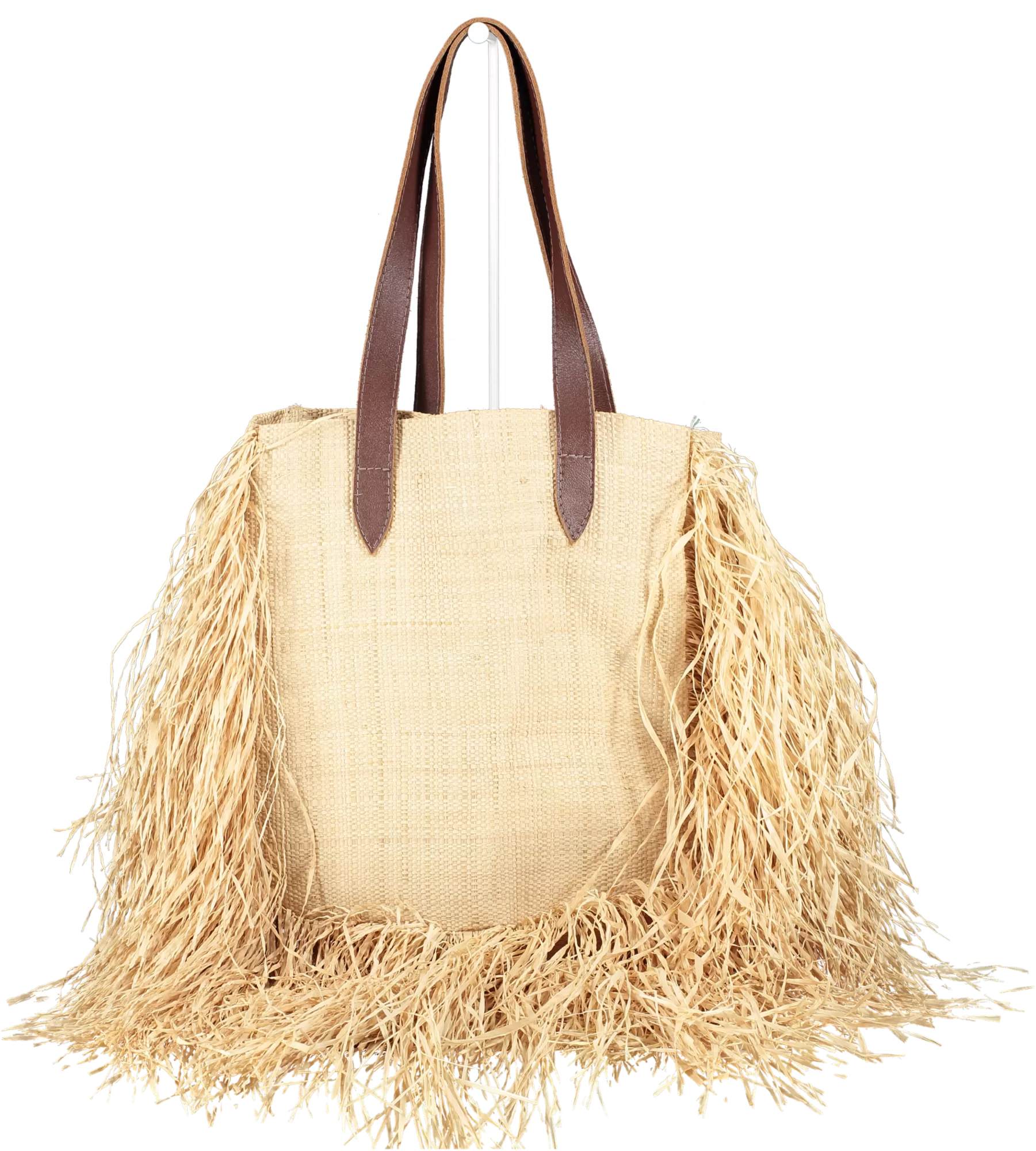 Nannacay Beige Raffia Fringed Tote Bag