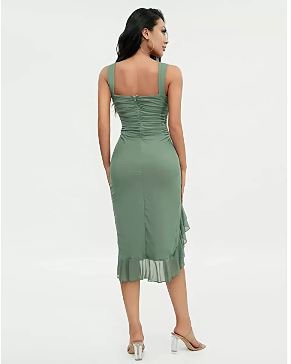 NEW | Women's Ruched Fringe Split Midi Dress