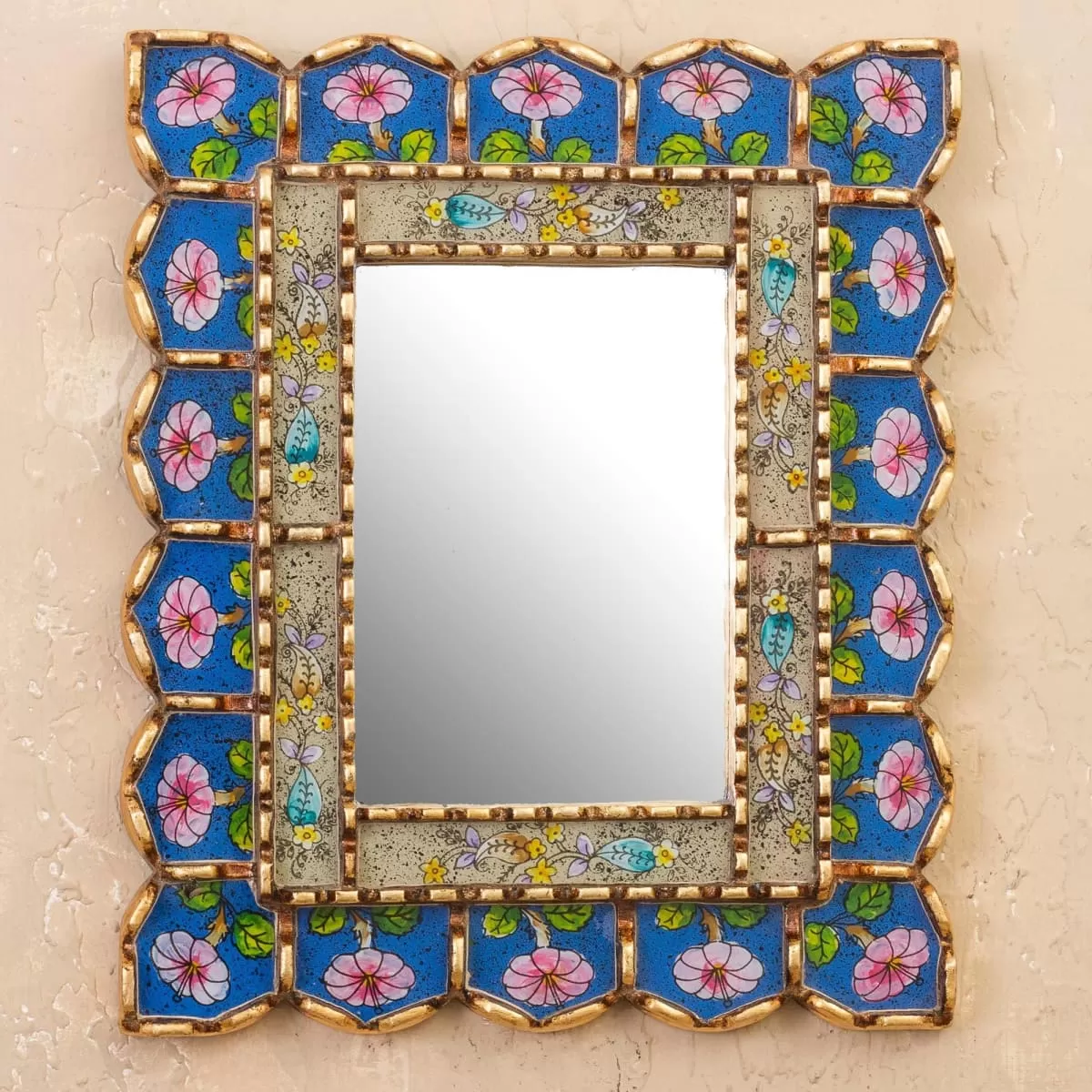 Novica Beautiful Arrangement Reverse-Painted Glass Wall Mirror