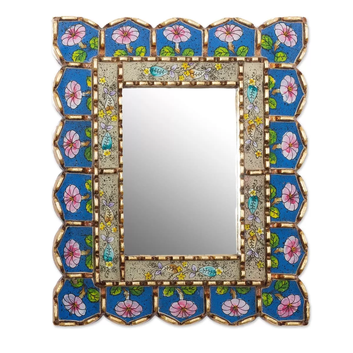 Novica Beautiful Arrangement Reverse-Painted Glass Wall Mirror