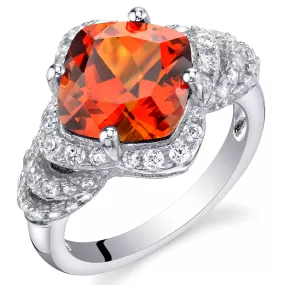 Padparadscha Cushion Cut Sterling Silver Ring Size 5