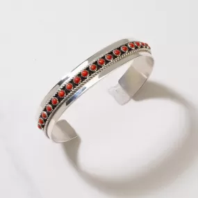 Patrick Yazzie Navajo Red Coral USA Native American Made 925 Sterling Silver Cuff