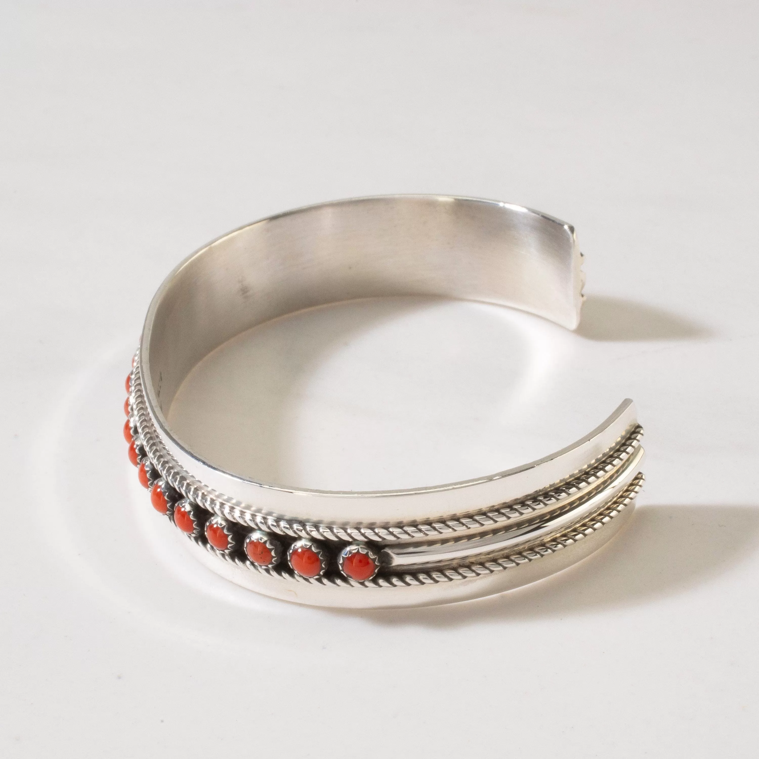 Patrick Yazzie Navajo Red Coral USA Native American Made 925 Sterling Silver Cuff