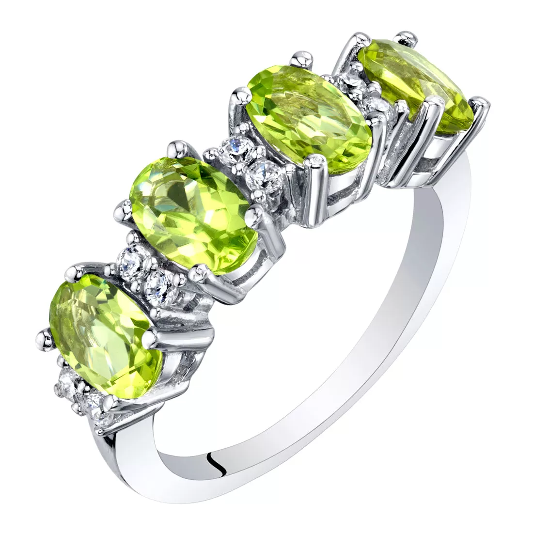 Peridot Oval Cut Sterling Silver Band Size 7