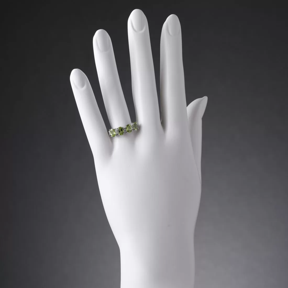 Peridot Oval Cut Sterling Silver Band Size 7