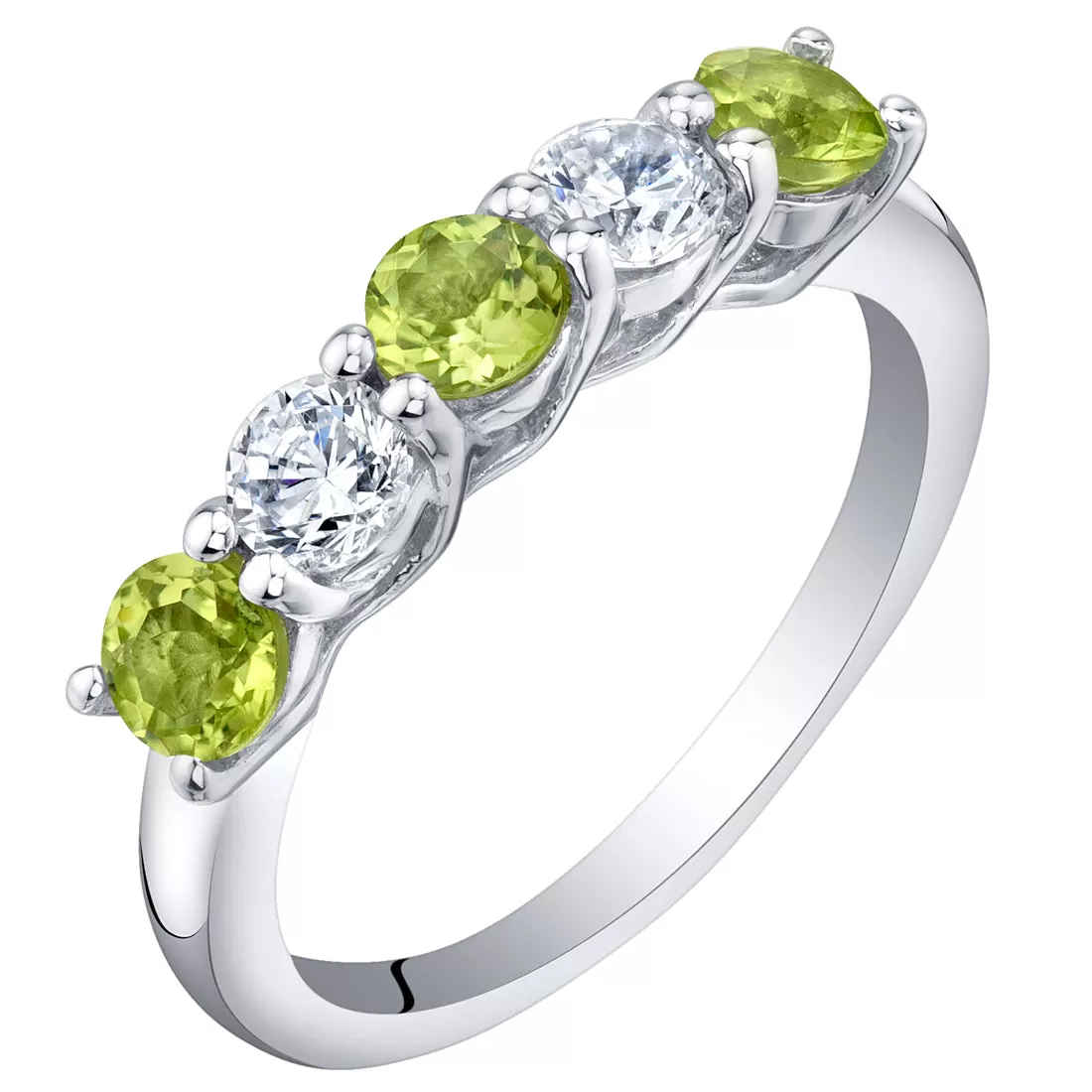 Peridot Round Cut Sterling Silver Band Size 7