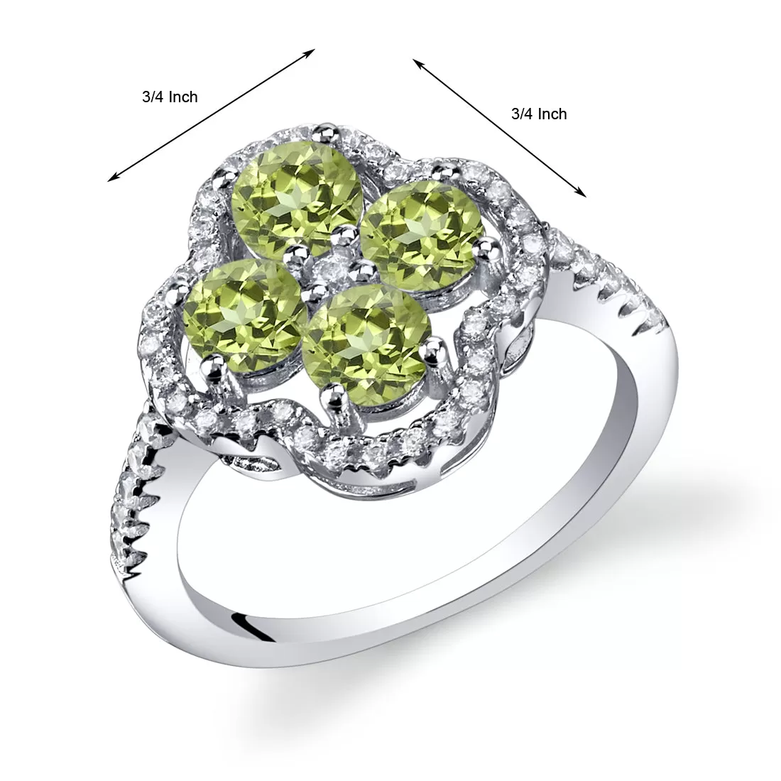 Peridot Round Cut Sterling Silver Ring Size 8