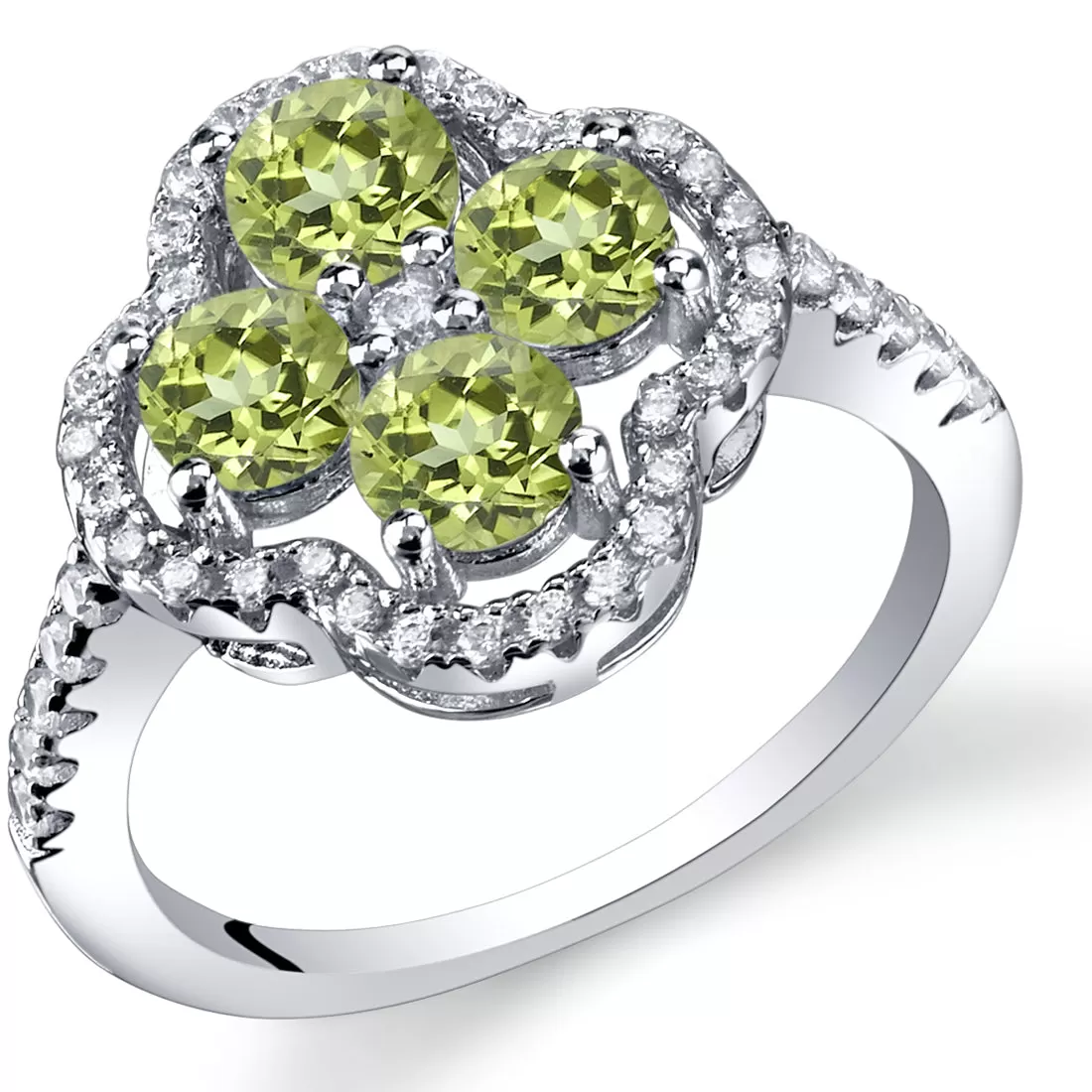 Peridot Round Cut Sterling Silver Ring Size 8