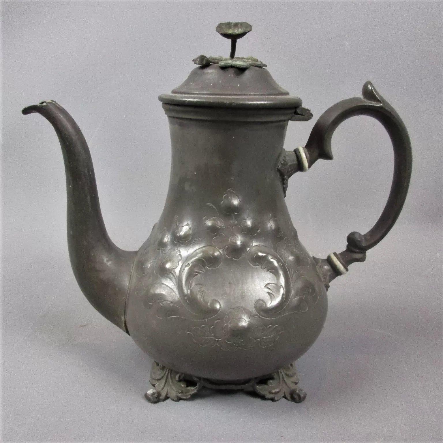 Pewter Chocolate Pot Antique 19th Century