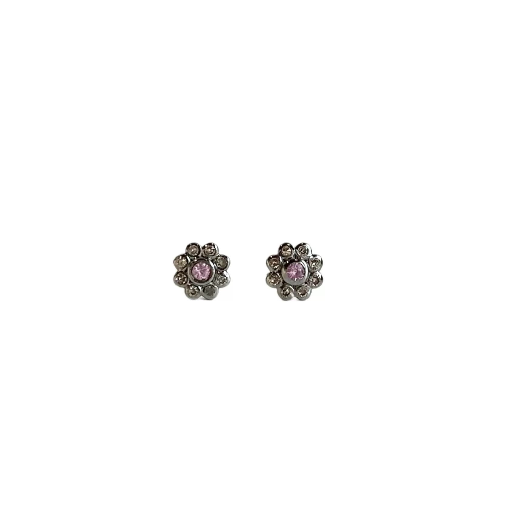 Pink Sapphire Sterling Sliver Flower Studs