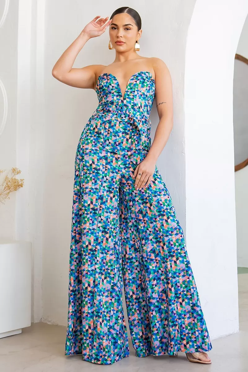 Printed Sweetheart Jumpsuit