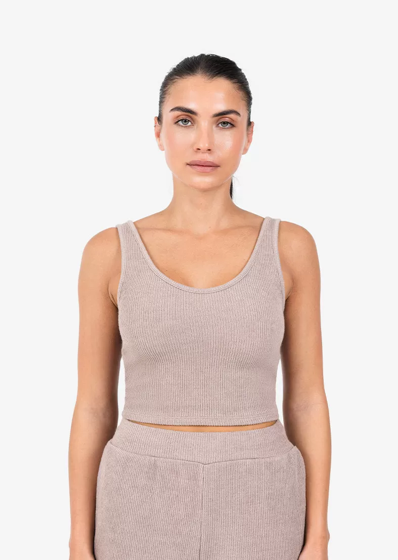 Rib Knit Lounge Cropped Tank Taupe