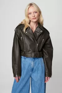 Ride Off Distressed Vegan Leather Moto Jacket