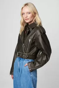 Ride Off Distressed Vegan Leather Moto Jacket