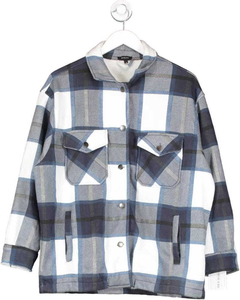 RISING Blue Oversized Check Shacket- Navy UK M