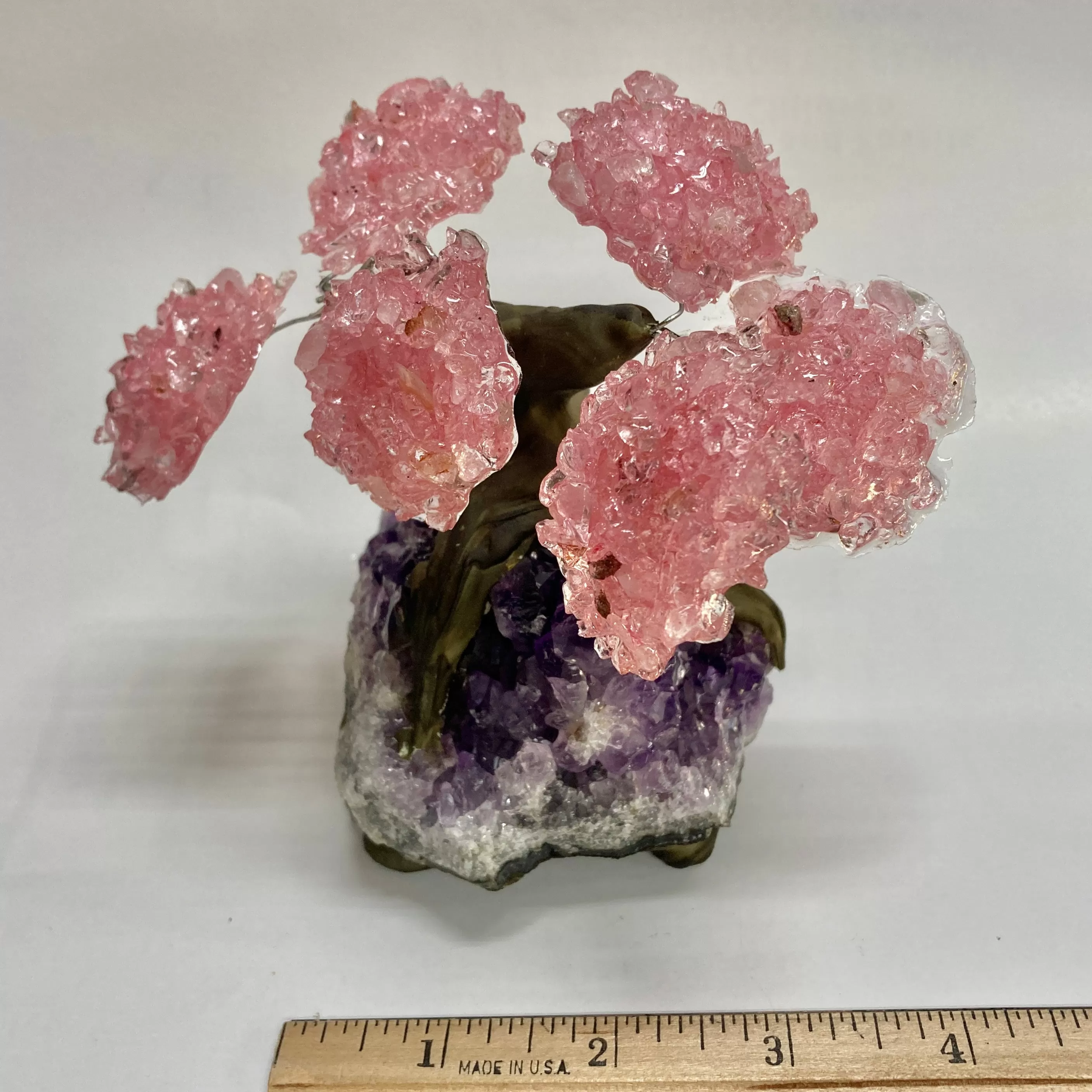 Rose Quartz Gem Tree on Amethyst Base