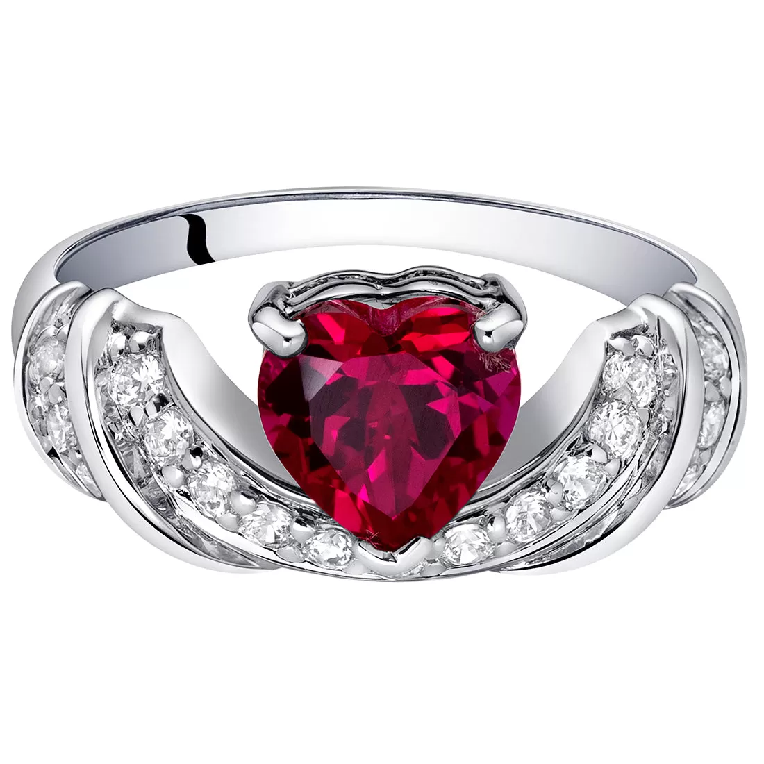 Ruby Heart Shape Sterling Silver Ring Size 8