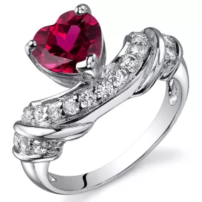 Ruby Heart Shape Sterling Silver Ring Size 8