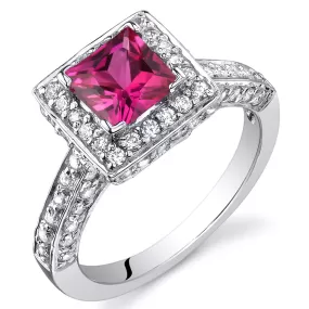 Ruby Princess Cut Sterling Silver Ring Size 6