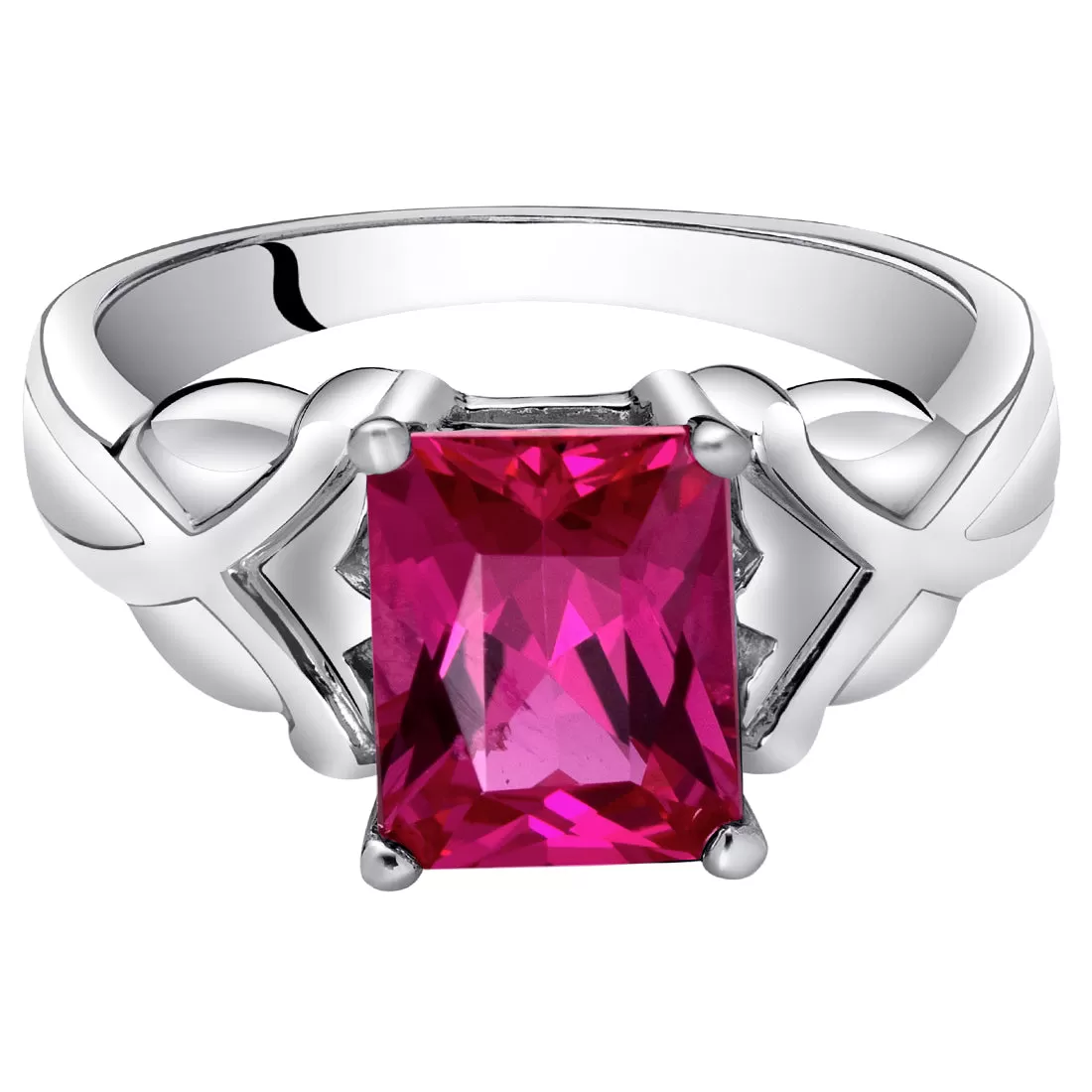 Ruby Radiant Cut Sterling Silver Ring Size 6