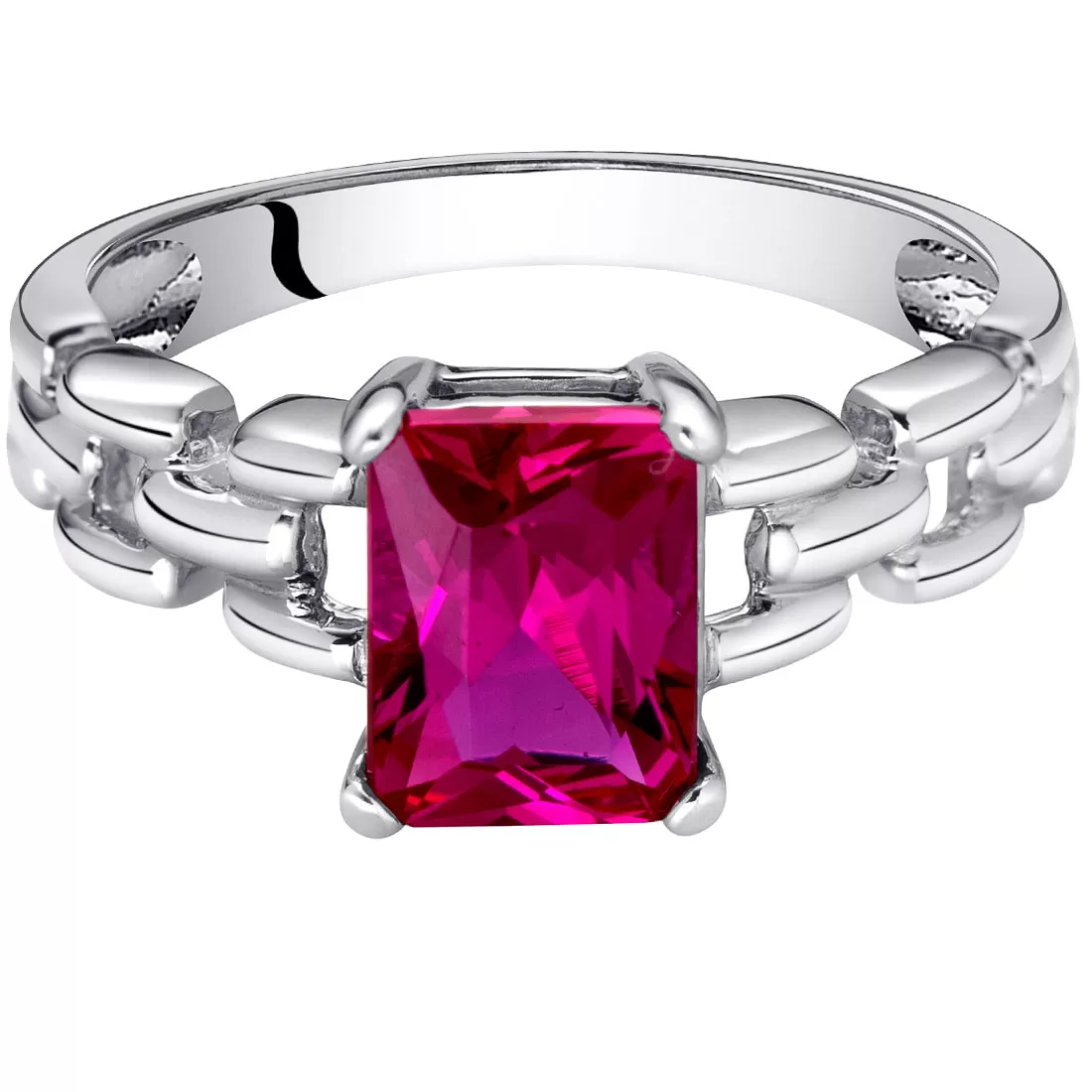 Ruby Ring Sterling Silver Radiant Shape 2 Carats Size 7