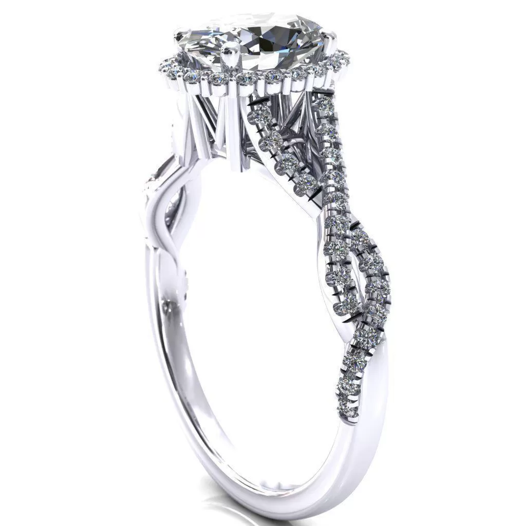 Sacha Oval Lab Grown Diamond Center Stone 4 Prong 1/2 Micropavé Infinity Shank Engagement Ring