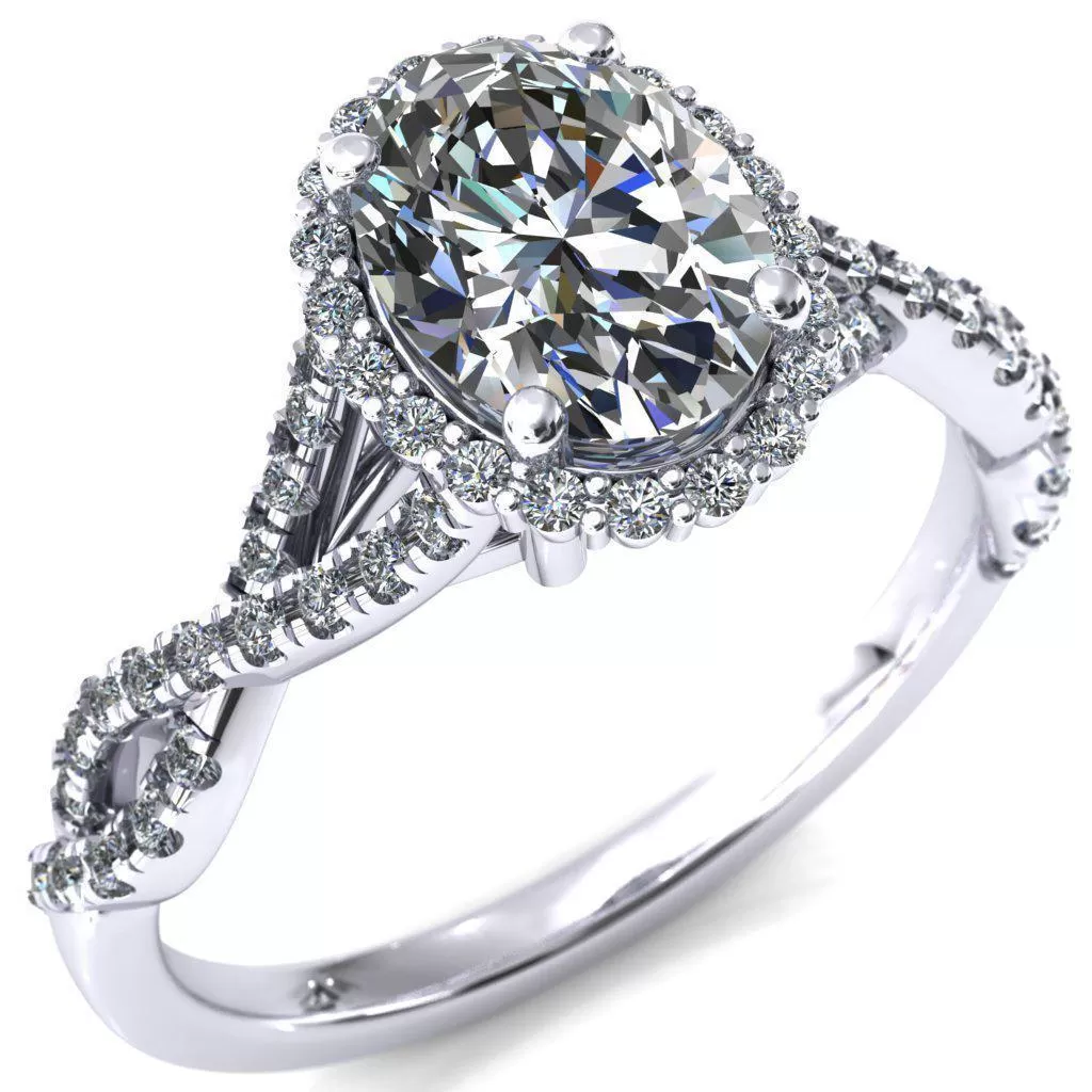 Sacha Oval Lab Grown Diamond Center Stone 4 Prong 1/2 Micropavé Infinity Shank Engagement Ring