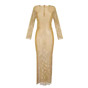 Santa Brands Metallic Gold Champagne Splashes Diamond Maxi Dress One Size