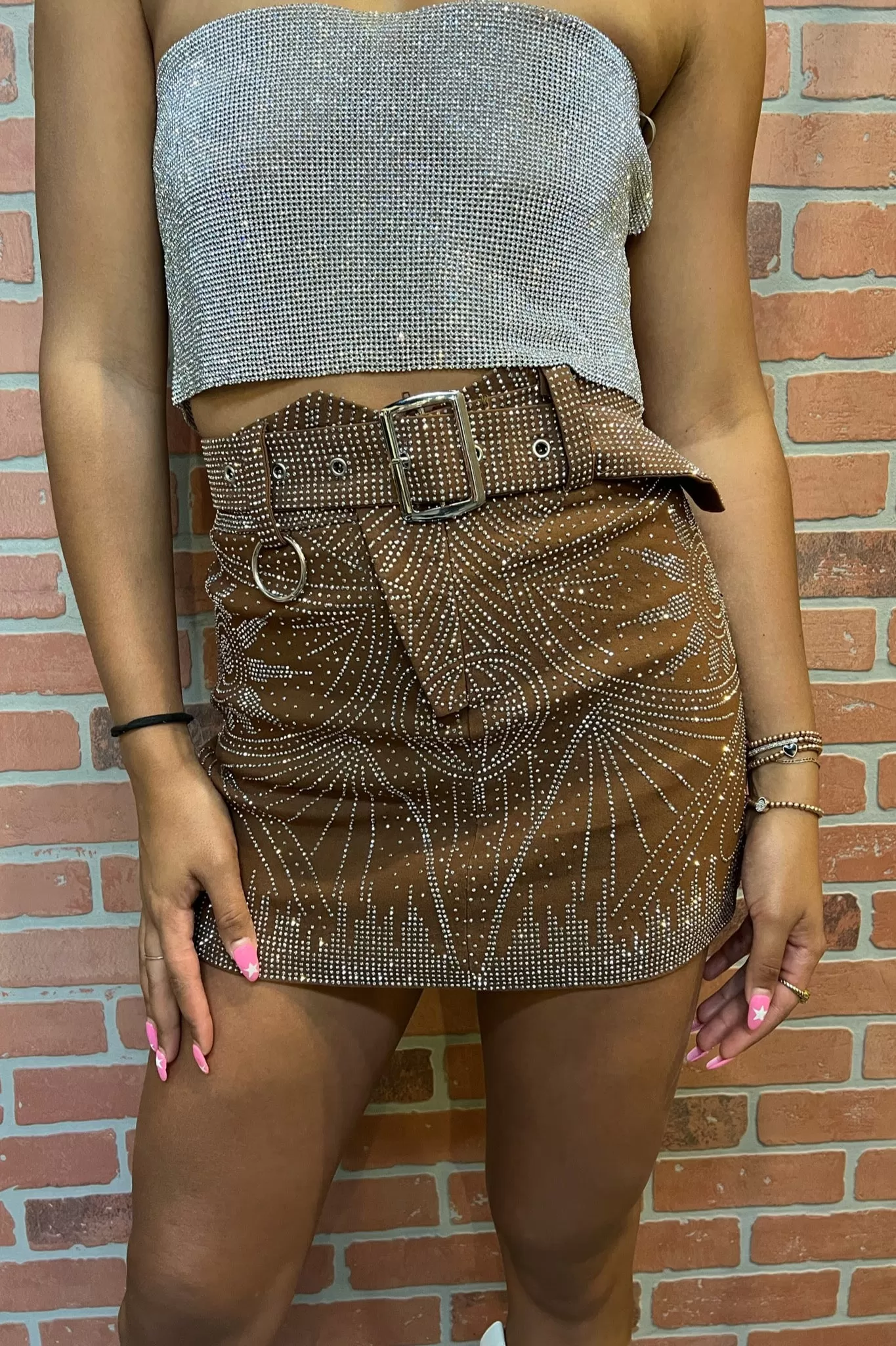 She's All That Rhinestone Skirt - Brown