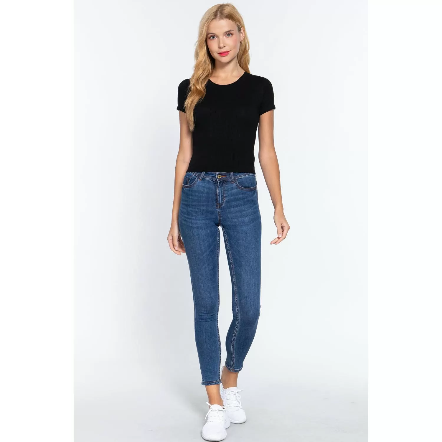 Short Sleeve Crew Neck Rib Crop Top