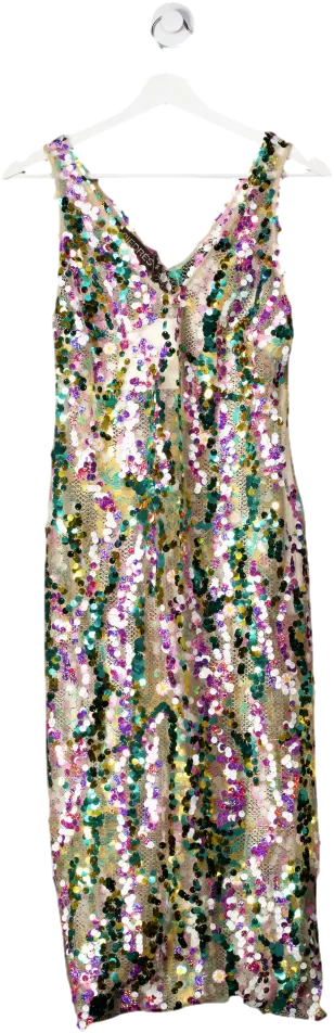 siedres Multicoloured Rhode - V-neck Sheer Sequined Dress UK XS