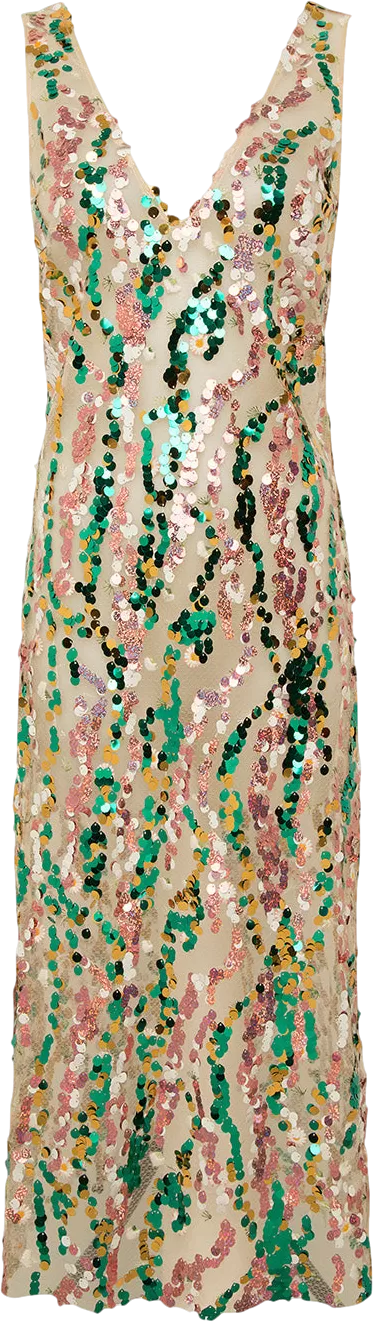 siedres Multicoloured Rhode - V-neck Sheer Sequined Dress UK XS