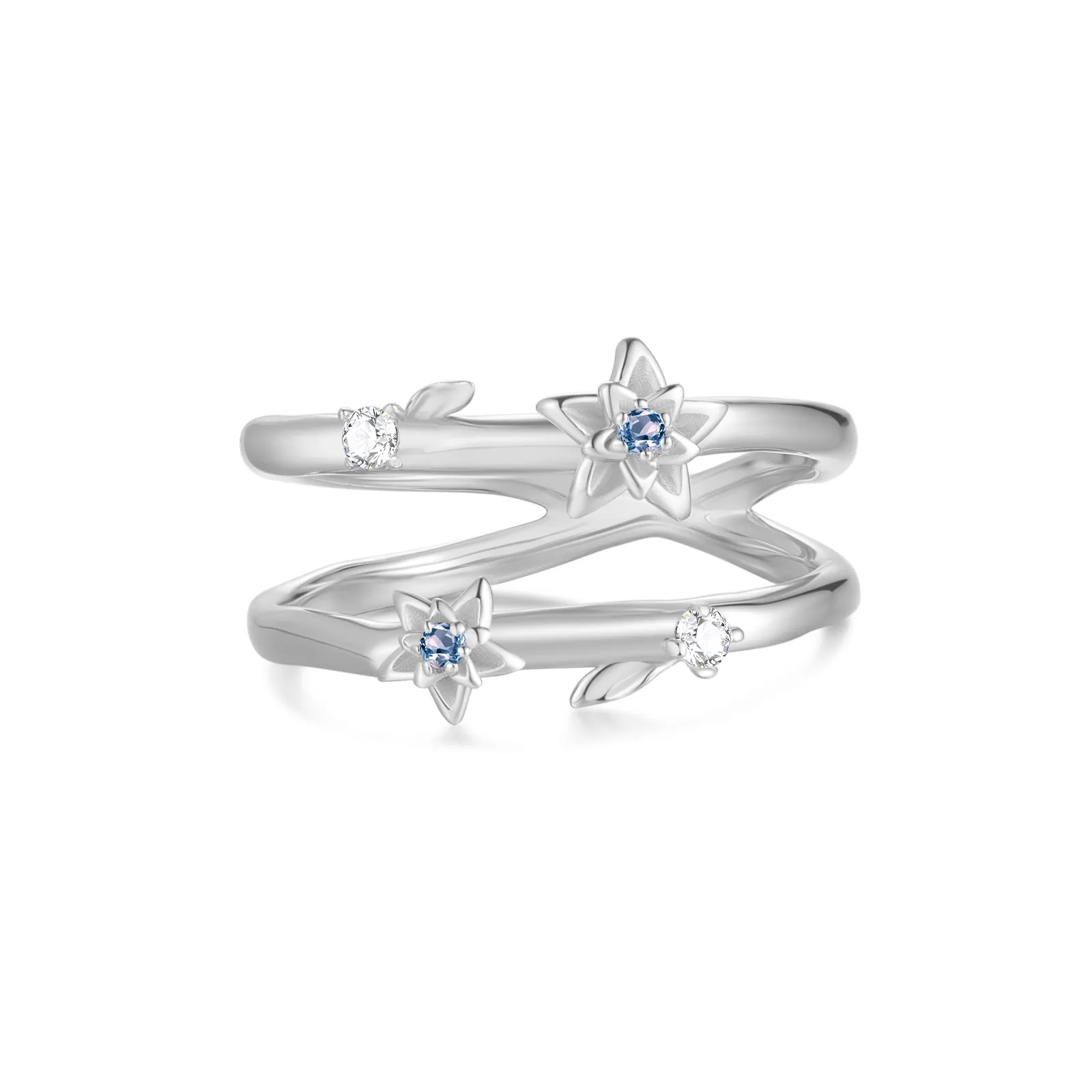 Silver Double Band Ring - Poinsettia