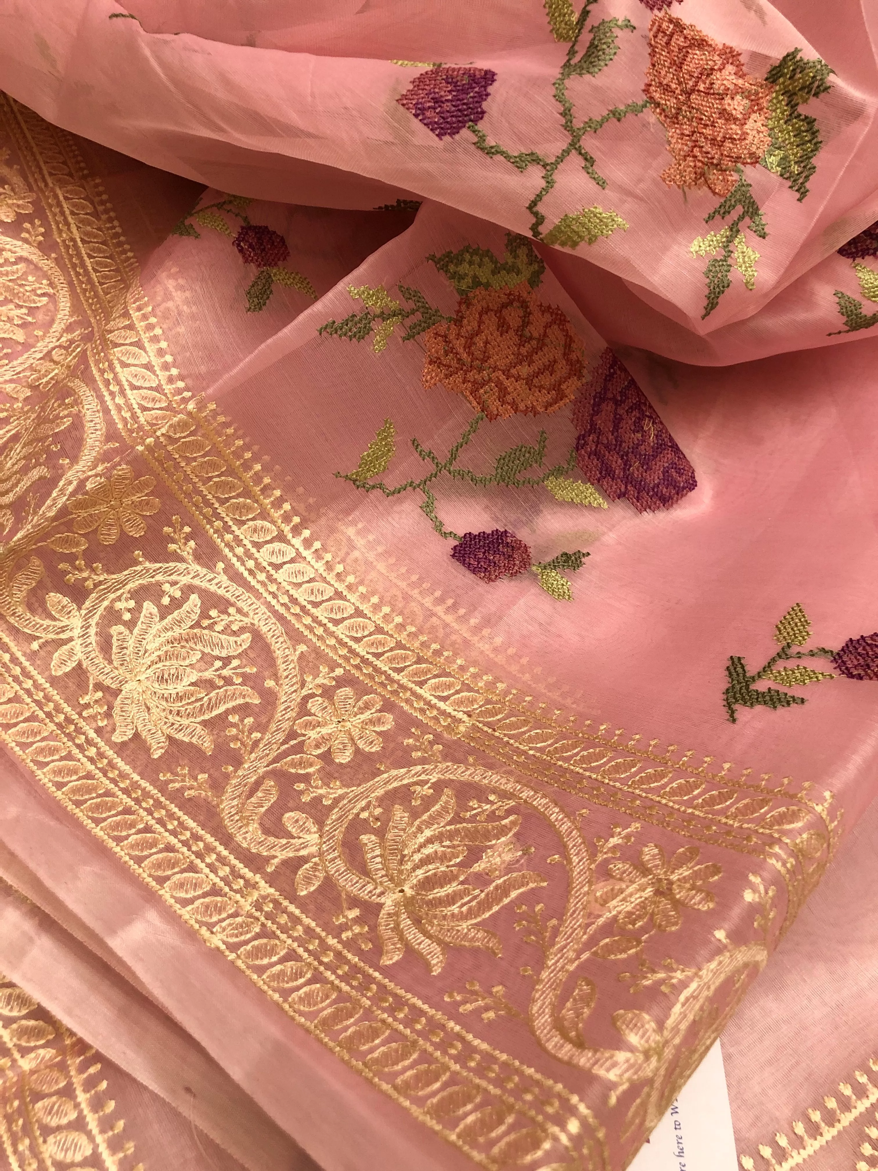 Soft Pink Color Designer Organza Saree with Chikankari