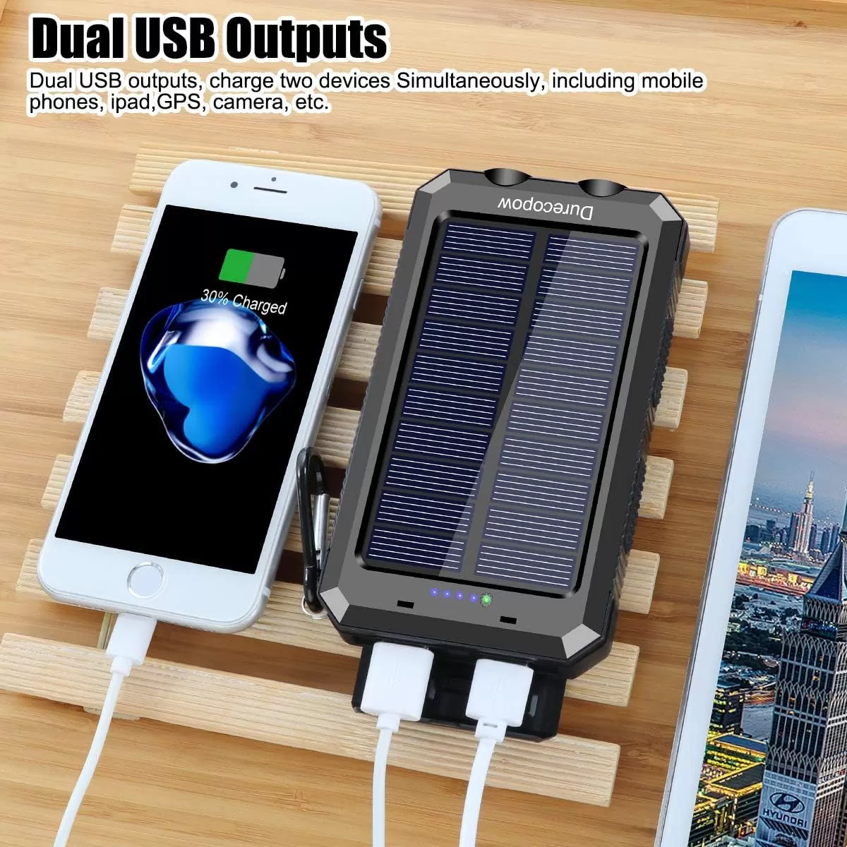 Spring Solar Charger, 20000Mah Portable Outdoor Waterproof Solar Power Bank, Camping External Backup Battery Pack