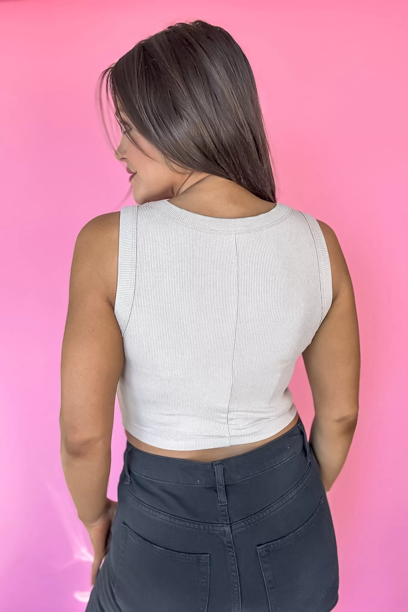 SR Basic Light Mocha Ribbed Scoop Neck Crop Tank Top