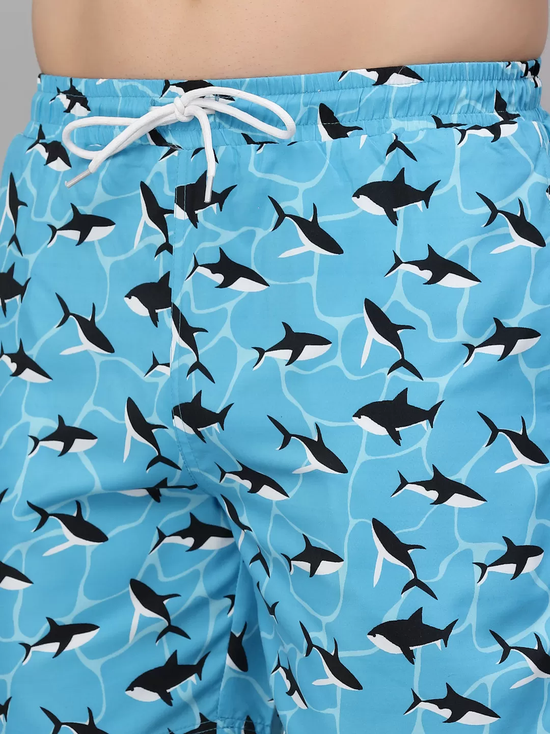 Style Quotient Men Blue and  Black Conversational Print Polyester Regular Swim  Shorts