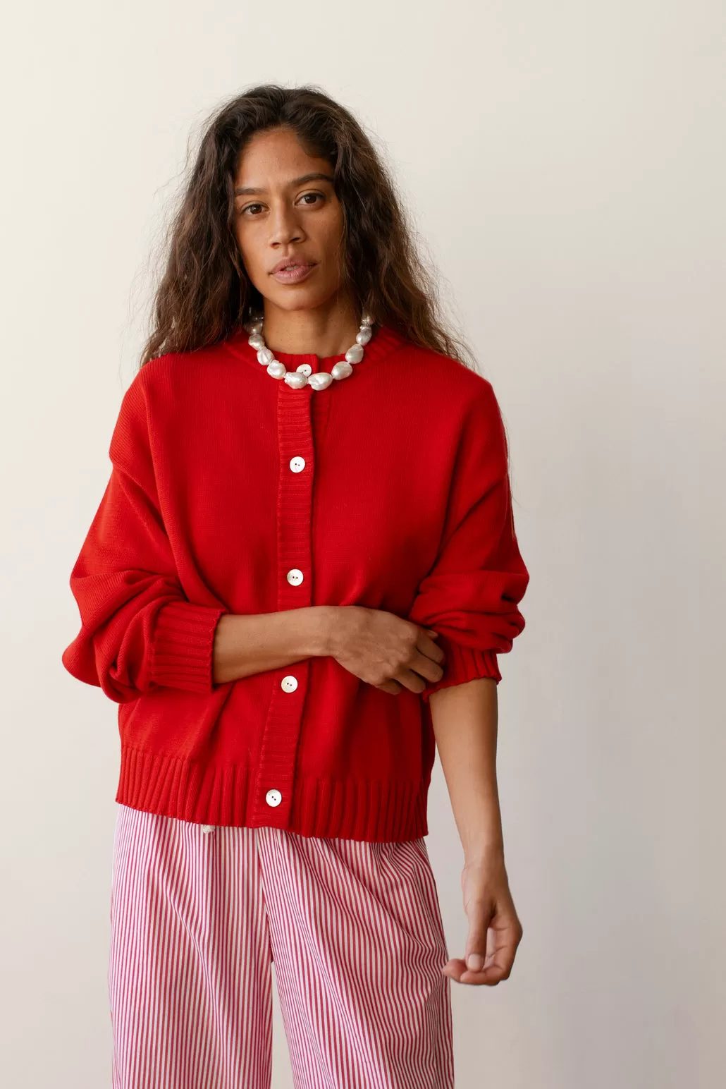 The Cotton Knit Cardigan in Tomato