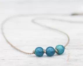 Triple Knotted Necklace-1146-Apatite Round Medium