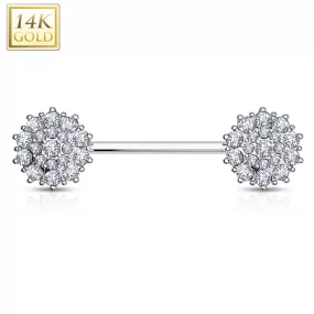 Triple Tiered CZ Flower 14K Gold Nipple Bar