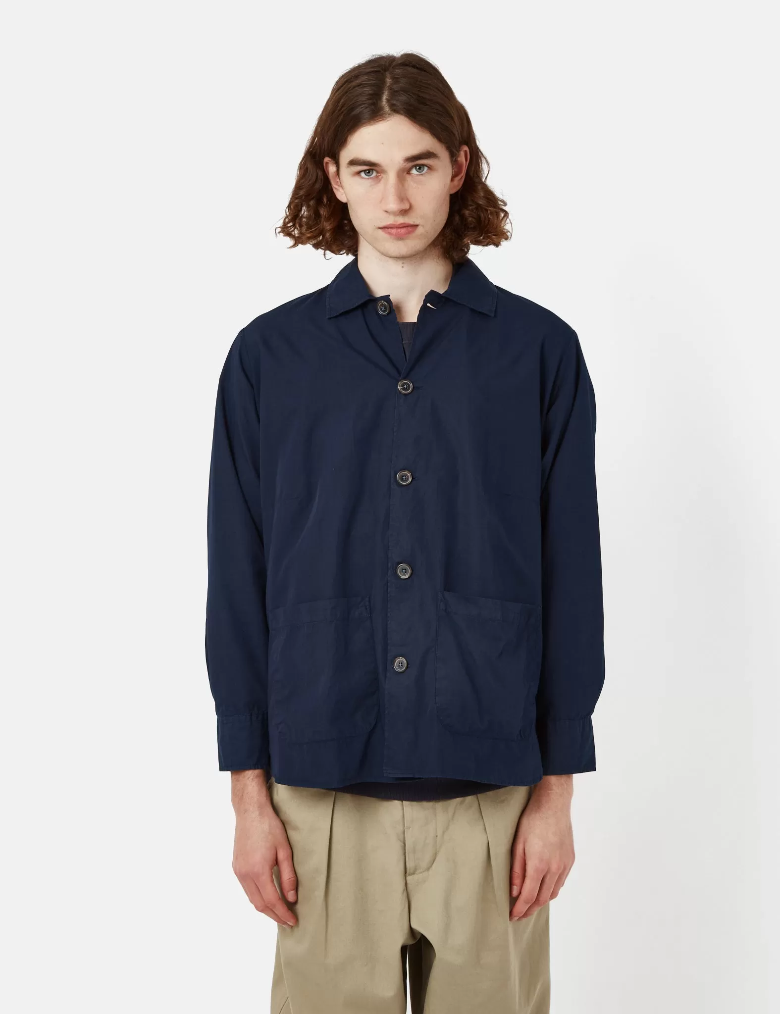 Universal Works Travail Shirt (Organic Fine Poplin) - Navy Blue