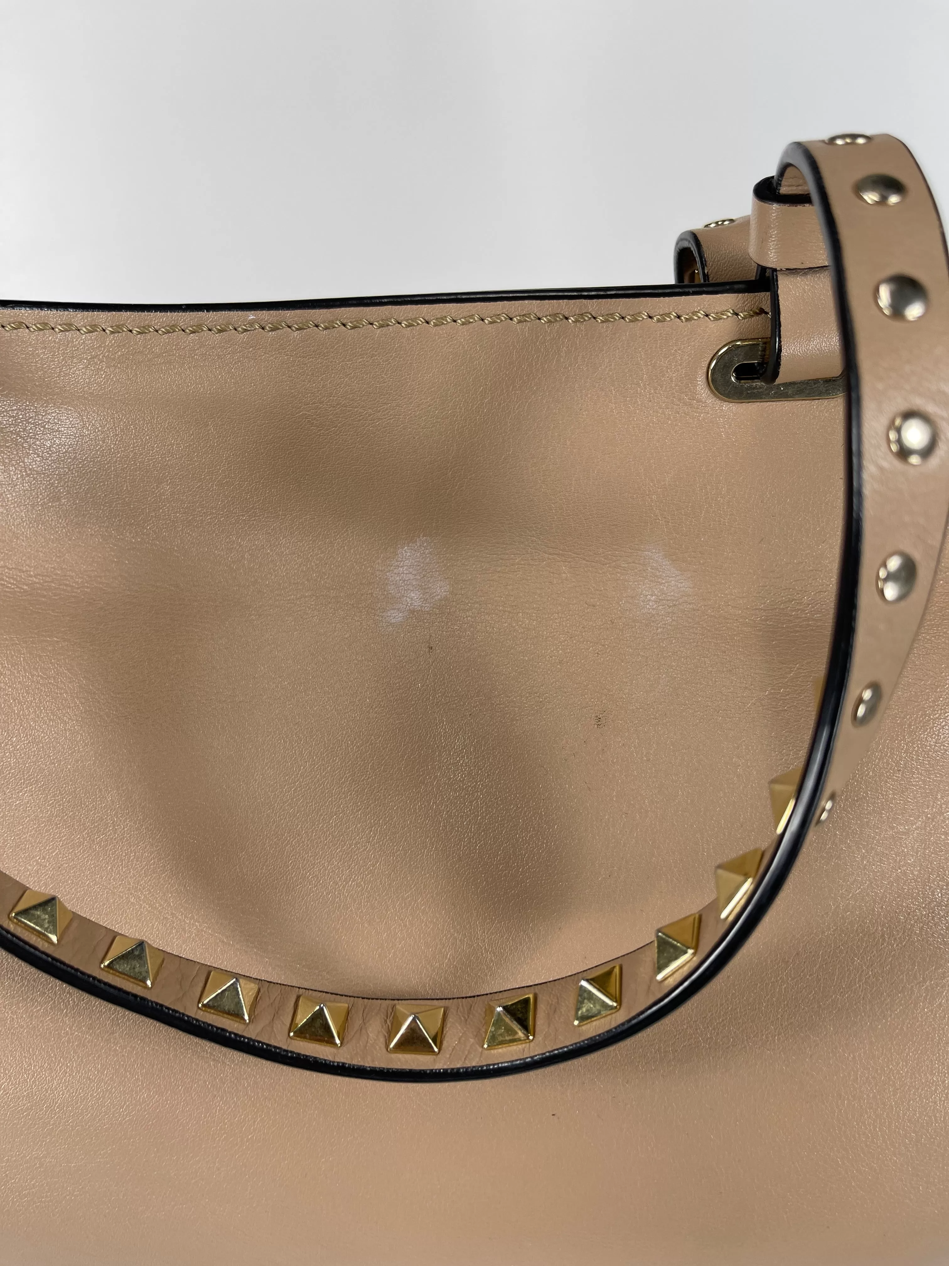 Valentino Garavani Beige Rockstud Shopper Tote Bag