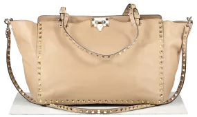 Valentino Garavani Beige Rockstud Shopper Tote Bag