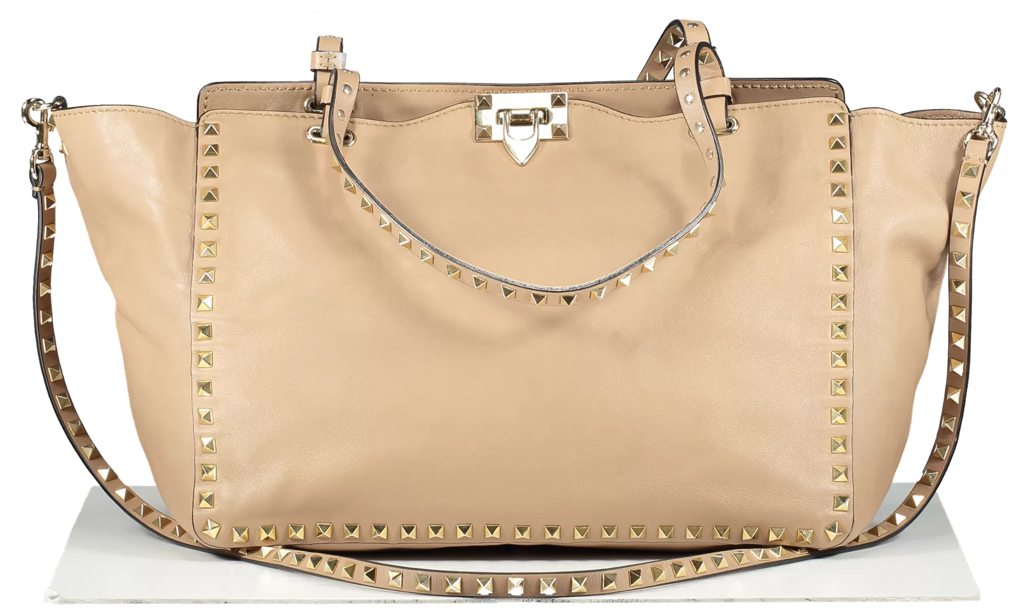 Valentino Garavani Beige Rockstud Shopper Tote Bag