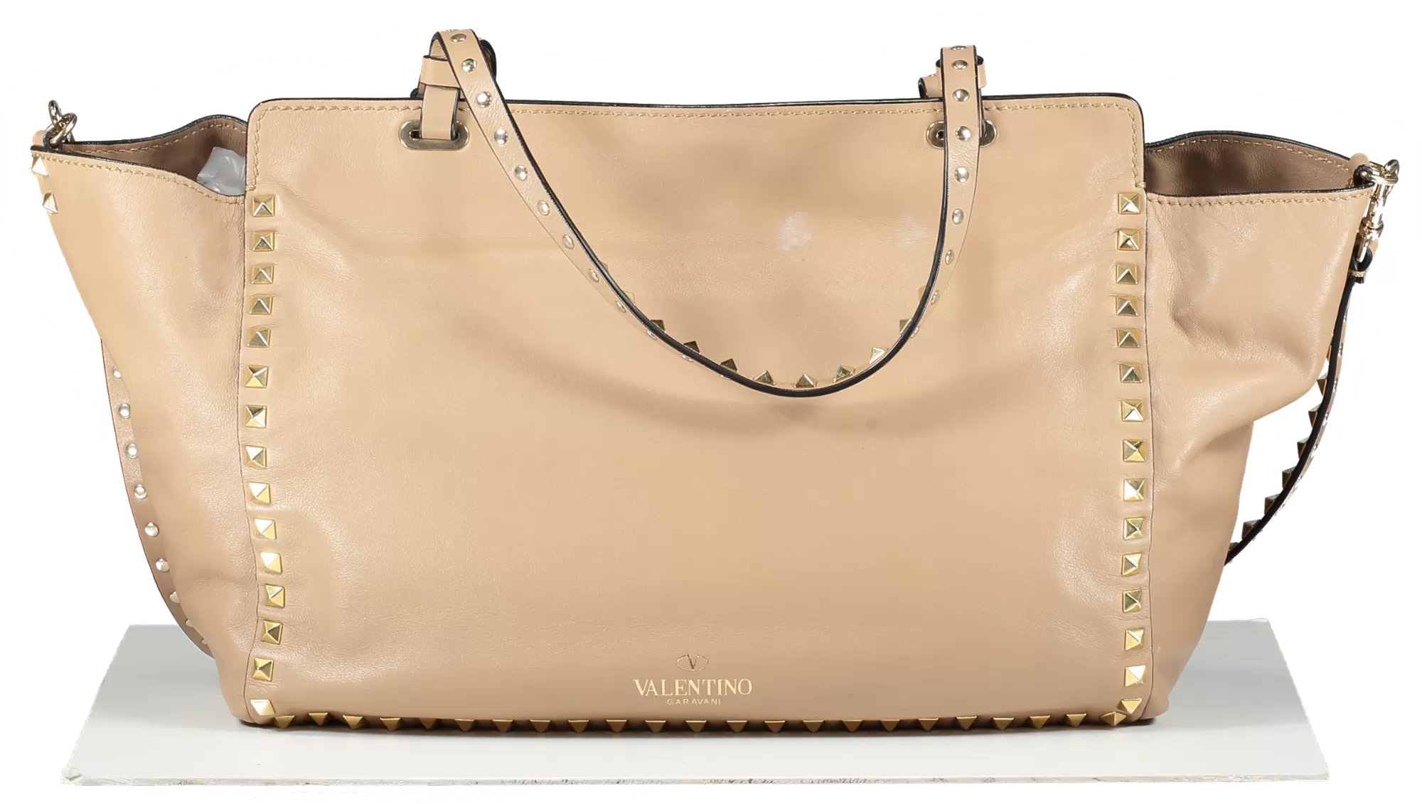 Valentino Garavani Beige Rockstud Shopper Tote Bag