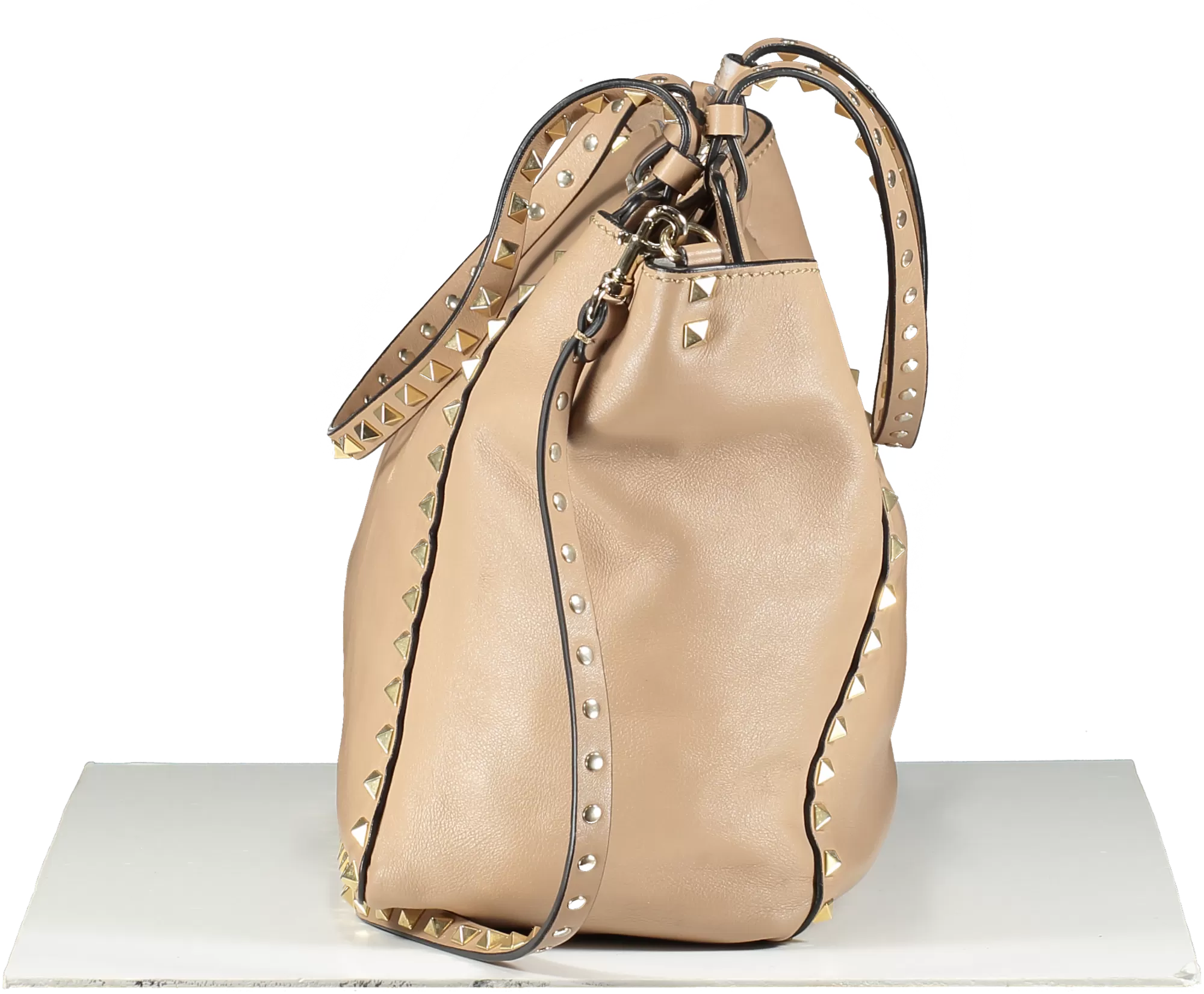 Valentino Garavani Beige Rockstud Shopper Tote Bag